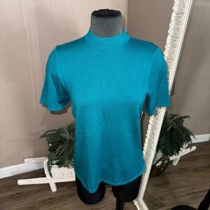 Nancy Bolen • Silk Blend Mock Neck Short Sleeve Sweater